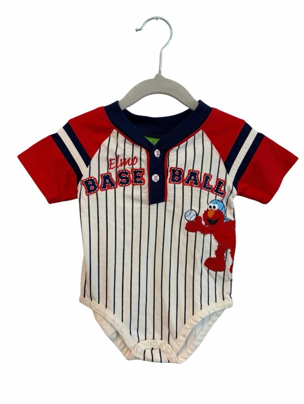Vintage 2006 Sesame Street Elmo Baseball Striped One-Piece Bodysuit size 6/9M